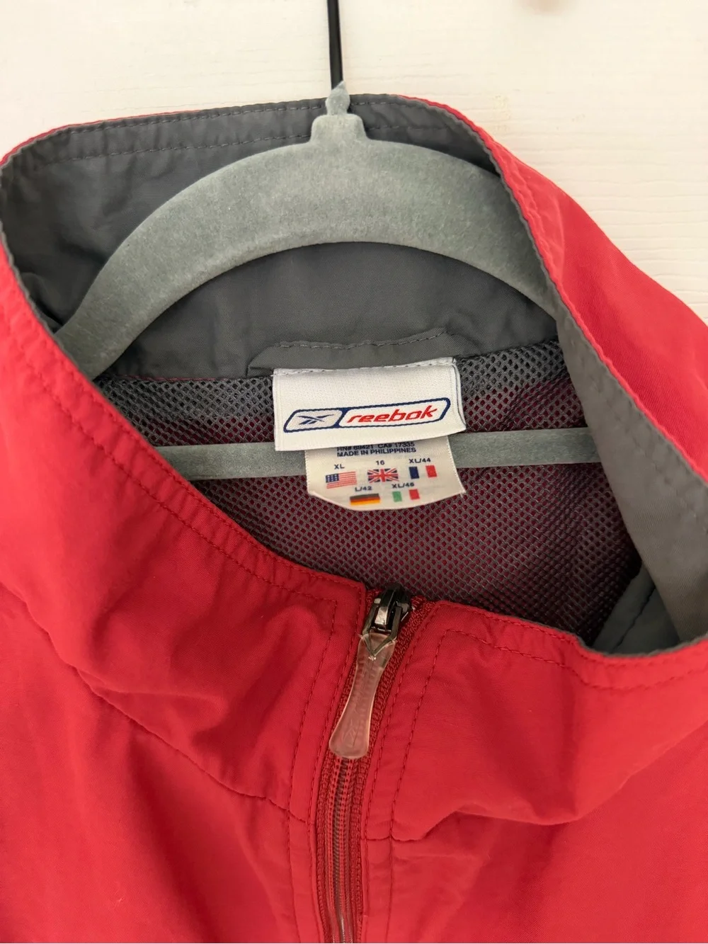 Vintage Y2K Reebok Red Gray Mesh-Lined Windbreaker Jacket XL Circa 2003–2004